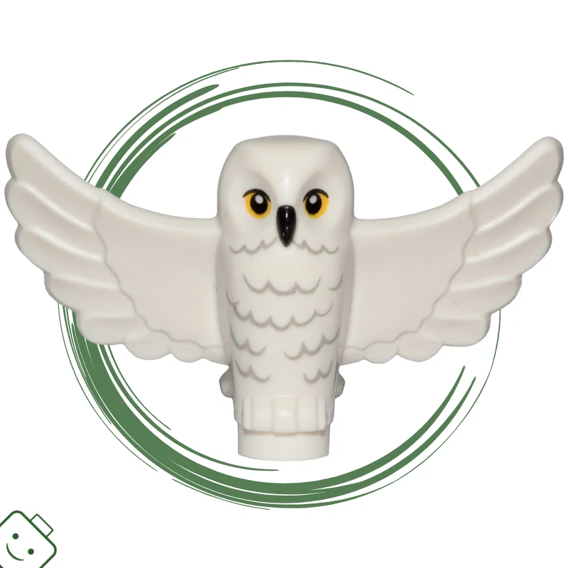 LEGO® dílek nový - White Owl, Spread Wings with Black Beak, Yellow Eyes, Light Bluish Gray Rippled Chest Feathers Pattern (HP Hedwig) / 67632pb01*98