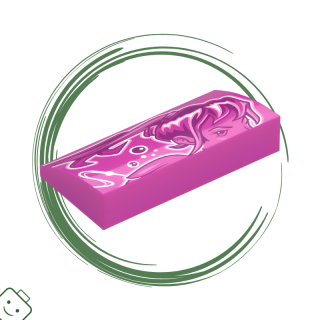 LEGO® dílek Slope, Curved 2 x 4 x 2/3 with Bottom Tubes with White, Magenta and Bright Pink Female Upper Face, Hair, Curved Lines and Dots Pattern Model Right Side / 88930pb199R