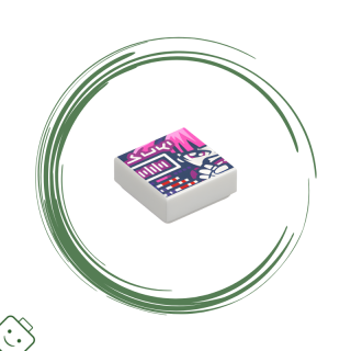 LEGO® dílek Tile 1 x 1 with Dark Blue Display, Driver with Bright Pink and Dark Pink Hair, Magenta Steering Wheel and 'SUKI' Pattern / 3070pb378