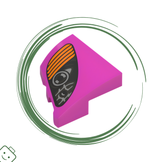 LEGO® dílek Wedge 2 x 2 x 2/3 Right with Black, Silver and Dark Silver Headlights and Orange Blinker Pattern / 5093pb003