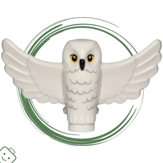 LEGO® dílek Owl, Spread Wings with Black Beak, Yellow Eyes, Light Bluish Gray Rippled Chest Feathers Pattern (HP Hedwig) / 67632pb01